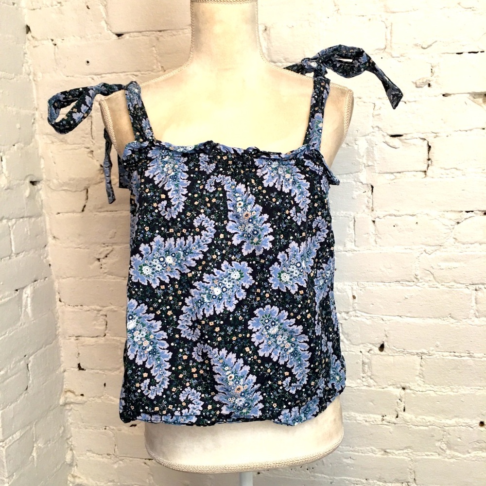 J. Crew Collection cotton halter top cropped ties blue floral size m